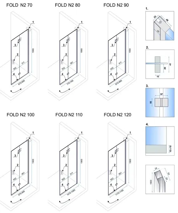 Cabina de dus pliabil Fold N2 Modul Crom 70x80cm, Rea