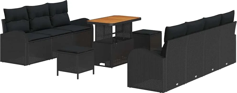 vidaXL Set de canapele pentru grădină cu pernă cu pernă 10 pcs Negru