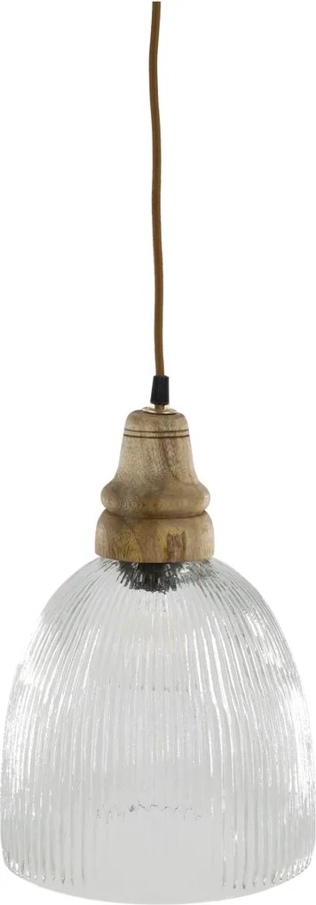 Lustra din sticla si lemn de mango, H33/D23cm, 40W