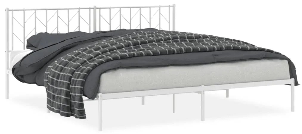 374492 vidaXL Cadru de pat metalic cu tăblie, alb, 193x203 cm