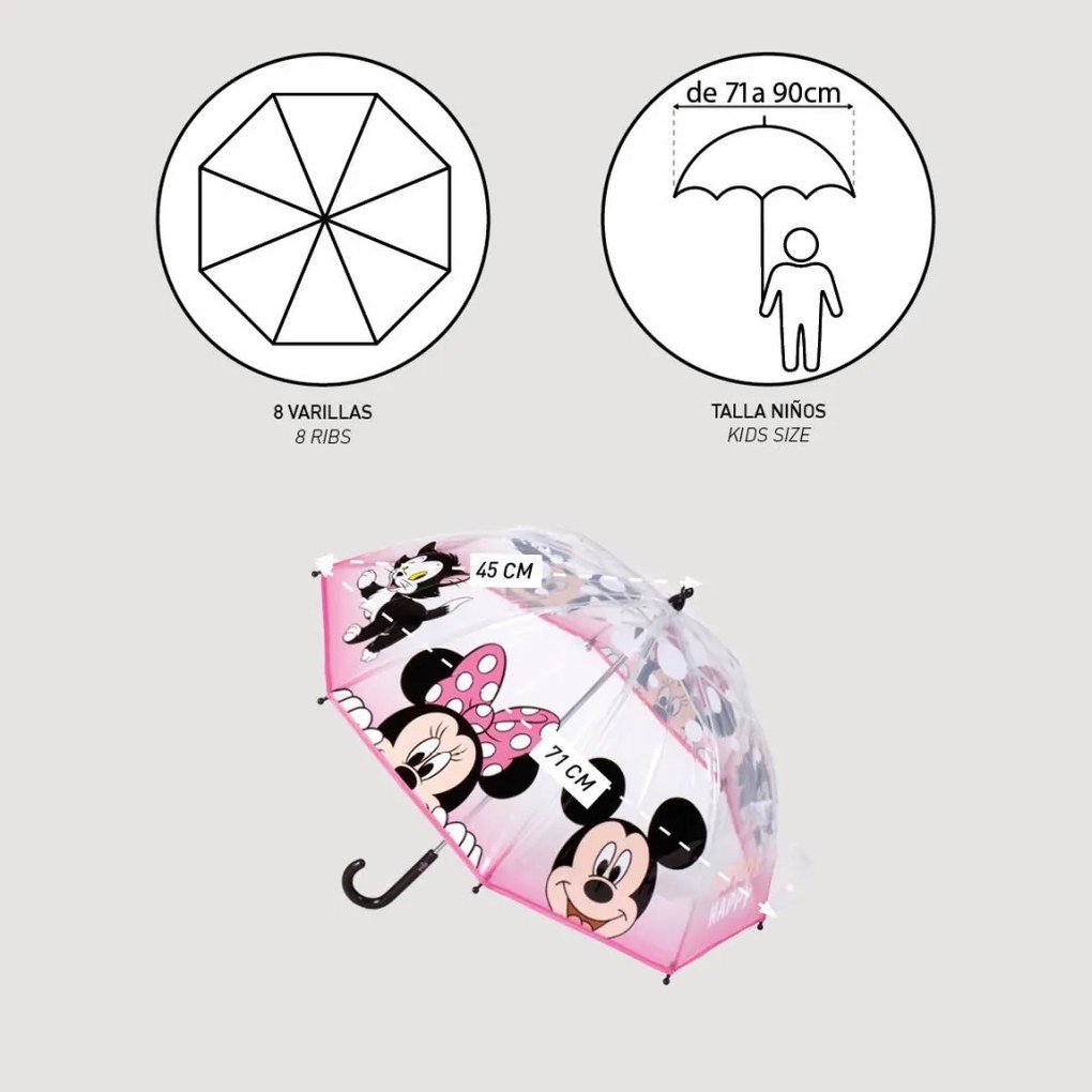 Disney Minnie Make Me Happy umbrelă transparentă pentru copii Ø71 cm