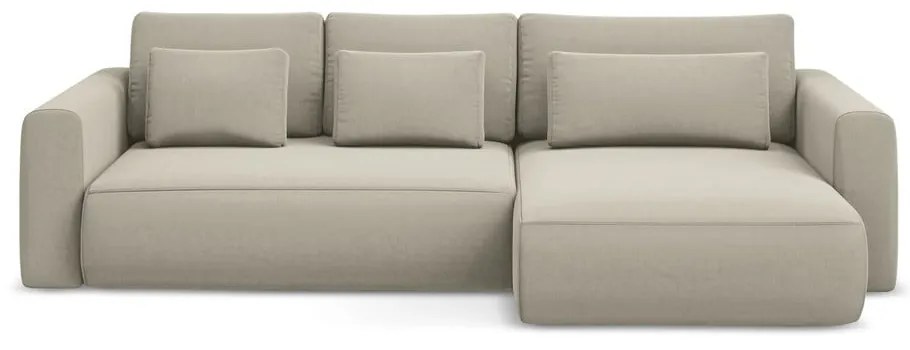 Colțar bej extensibil/cu spațiu de depozitare cu tapițerie din catifea (cu colț pe partea dreaptă/cu șezlong) Kapua – Makamii