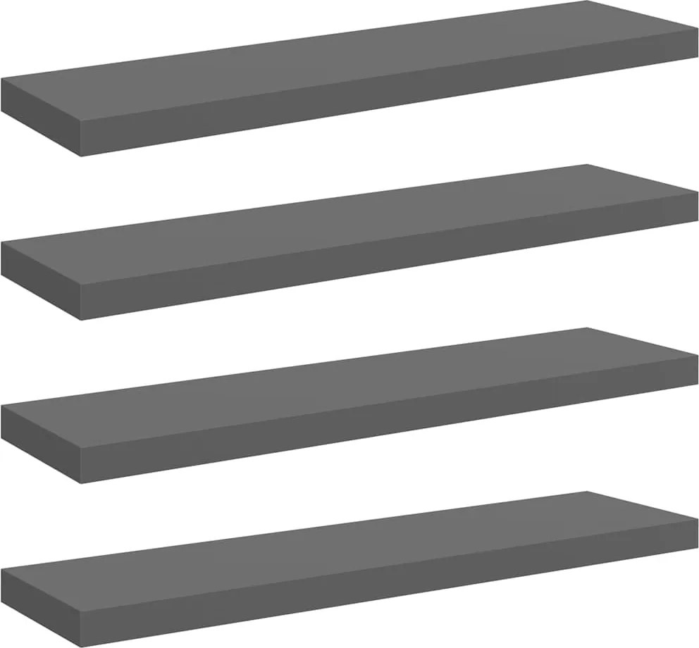 vidaXL Rafturi de perete, 4 buc., gri extralucios, 90x23,5x3,8 cm, MDF