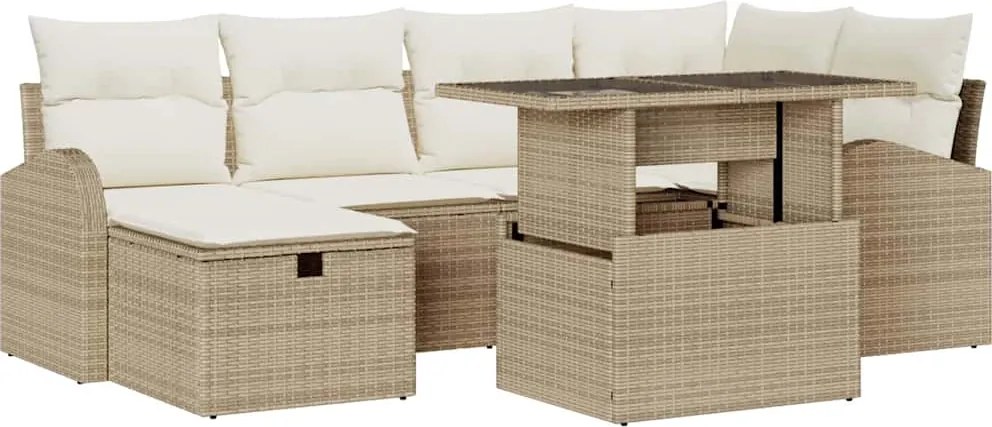 vidaXL Set de canapele pentru grădină cu pernă 7 pcs Bej Rattan poli