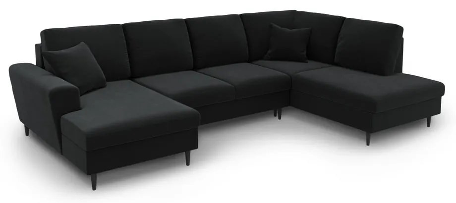 Colțar negru extensibil, cu spațiu de depozitare cu tapițerie din catifea (cu colț pe partea dreaptă-în formă de "U") Kyoto – Cosmopolitan Design