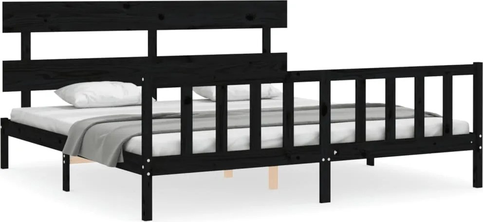 vidaXL Cadru pat cu tăblie 200x200 cm, negru, lemn masiv