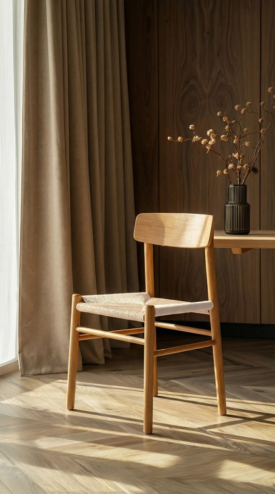 MAZZONI EXPORT LIAM Șnur Kraft/cadru Stejar Natural - SCAUN DIN LEMN ÎMPLETIT PENTRU LIVING SUFRAGERIE BUCĂTĂRIE MODERN CLASSIC BOHO