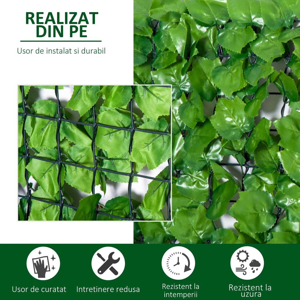 Outsunny Rulou Gard Viu Artificial PE pentru Balcon și Grădină cu Frunze de Artar Verde 300x150cm | Aosom Romania