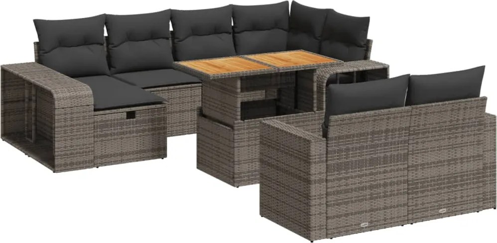 vidaXL Set canapele de grădină cu perne, 11 piese, gri, poliratan