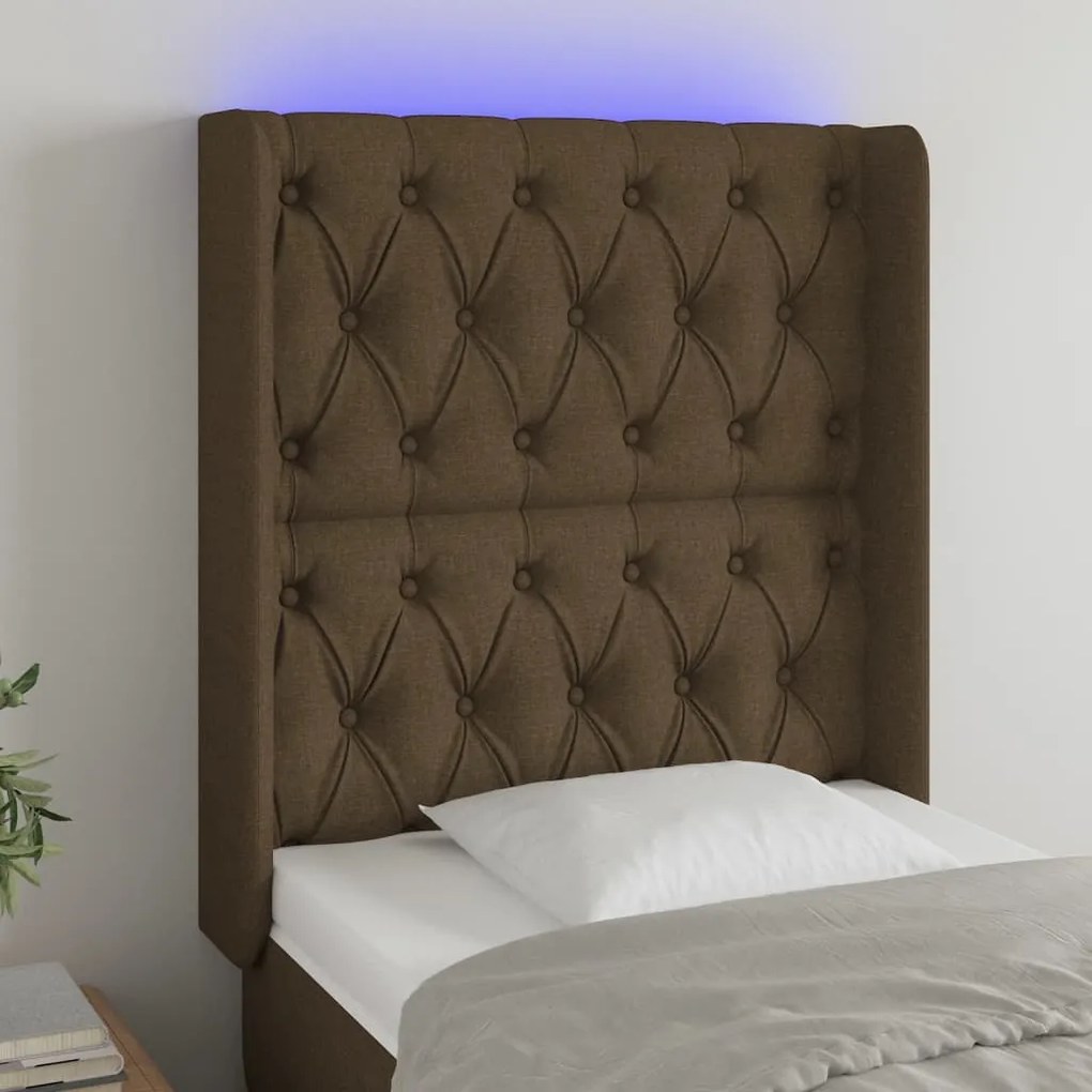 vidaXL Tăblie de pat cu LED, maro închis, 83x16x118/128 cm, textil