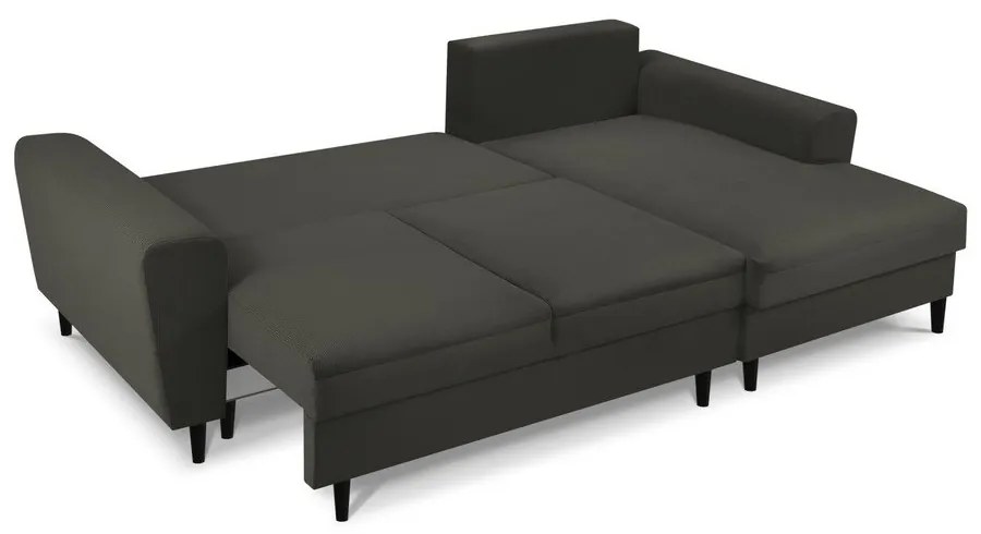 Colțar negru extensibil, cu spațiu de depozitare cu tapițerie din catifea reiată (cu colț pe partea dreaptă, cu șezlong) Kyoto – Cosmopolitan Design