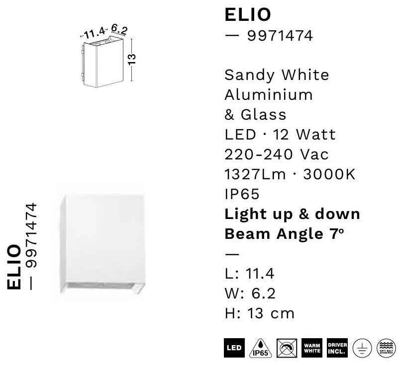 Aplica LED exterior iluminat sus si jos IP65 ELIO alb