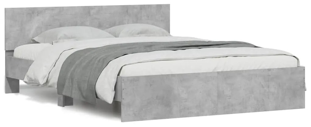 vidaXL Cadru de pat cu tăblie și LED, gri beton, 150x200 cm
