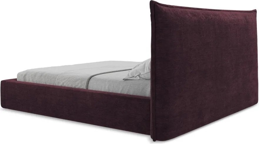 Pat matrimonial violet tapițat cu spațiu de depozitare cu somieră 180x200 cm Esala – Makamii