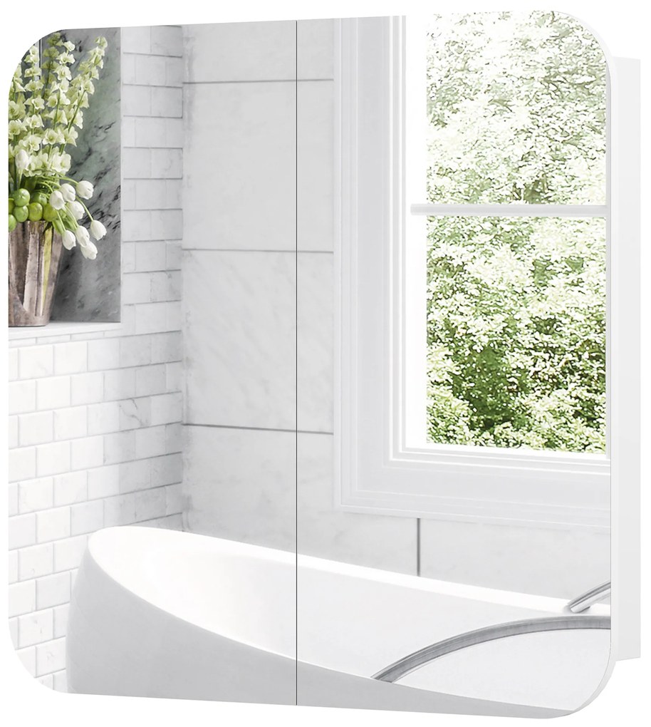 HOMCOM Dulap de perete pentru baie cu oglindă arcuită mobilier pentru baie rafturi reglabile uși oglindă 68 x 13 x 66 cm alb | Aosom Romania