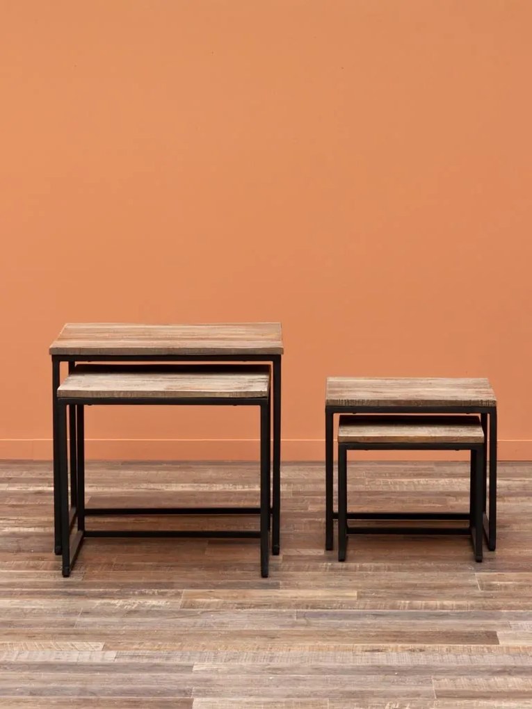 Set 4 masute laterale din metal si lemn de tec, Wicket