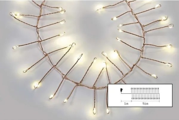 Ghirlandă LED pentru exterior, 960 LED-uri, 8 funcții, 9,6 m, IP44, alb cald