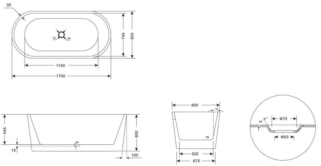 Cada freestanding Minerva 170X80 cm