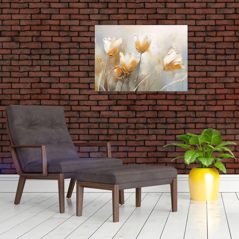 Tablou pe sticlă - Pictura de lalele (70x50 cm)