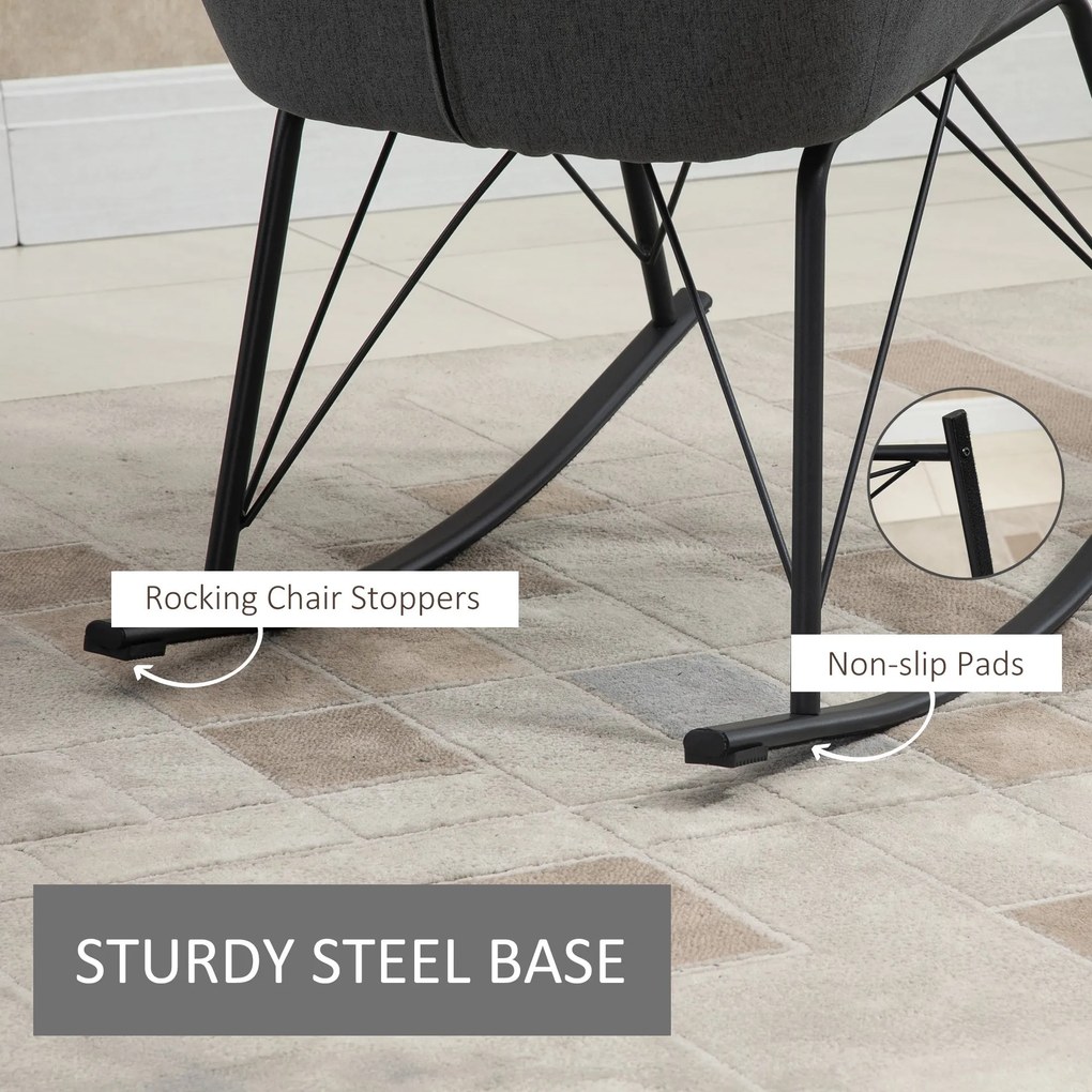 HOMCOM Balansoar Design Modern din Metal, Fotoliu Balansoar Tapitat pentru Sufragerie si Living, Gri