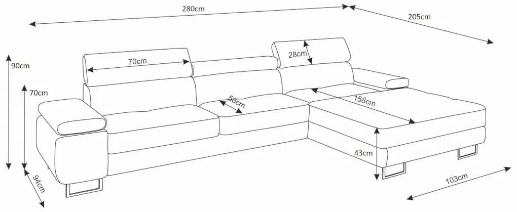 Supermobel Coltar extensibil DARKO mini, 275x73-94x200, sawana 14/sioux 1115, dreapta