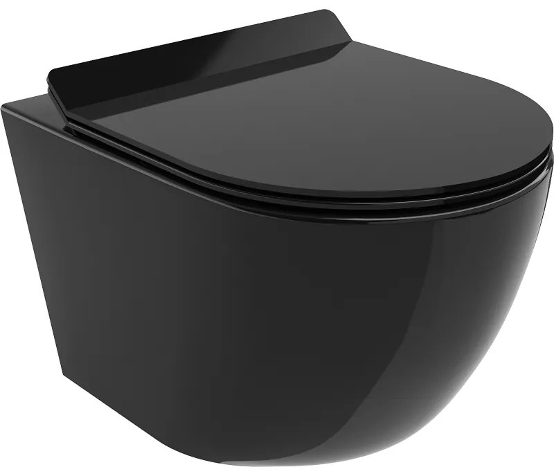 Mexen Lena vas de toaletă Rimless cu capac slim cu închidere lentă , duroplast, Neagră - 30224070