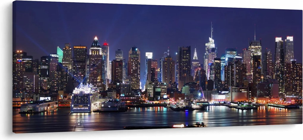 Tablou - Zgârie-nori din New York iluminate (120x50 cm)