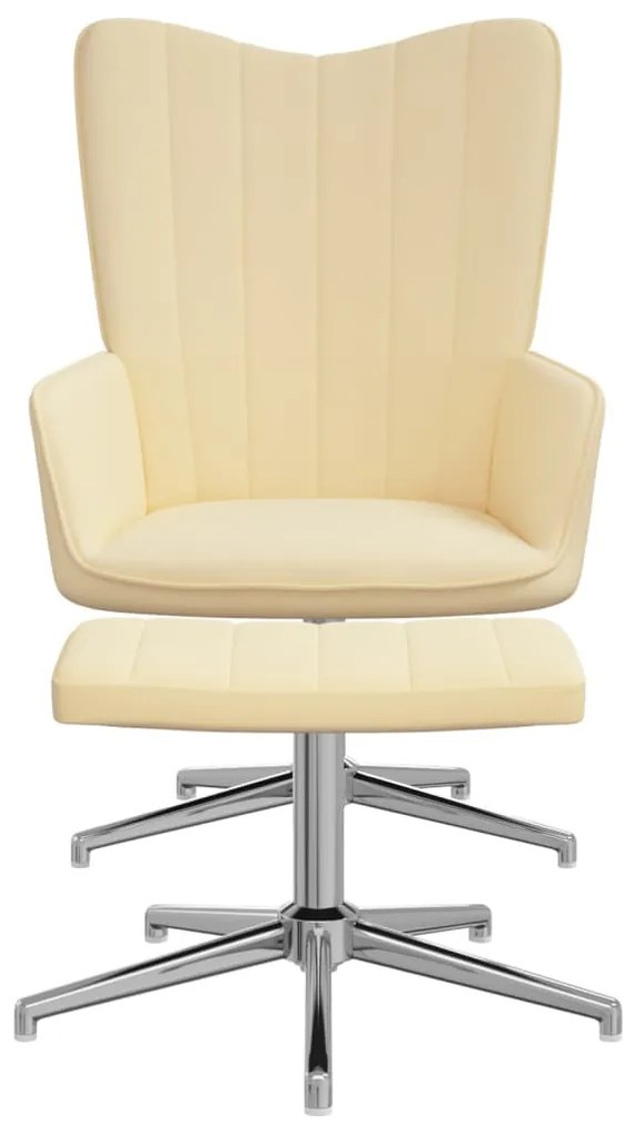 327741 vidaXL Scaun de relaxare cu taburet, alb crem, catifea
