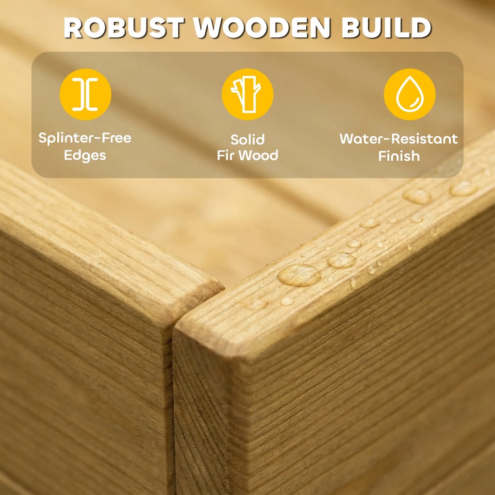 AIYAPLAY Set ladă pentru nisip 2 piese 150x90 cm lemn ladă de nisip cu bancă spațiu depozitare plită chiuvetă detașabilă mărgele abac Galben | Aosom Romania