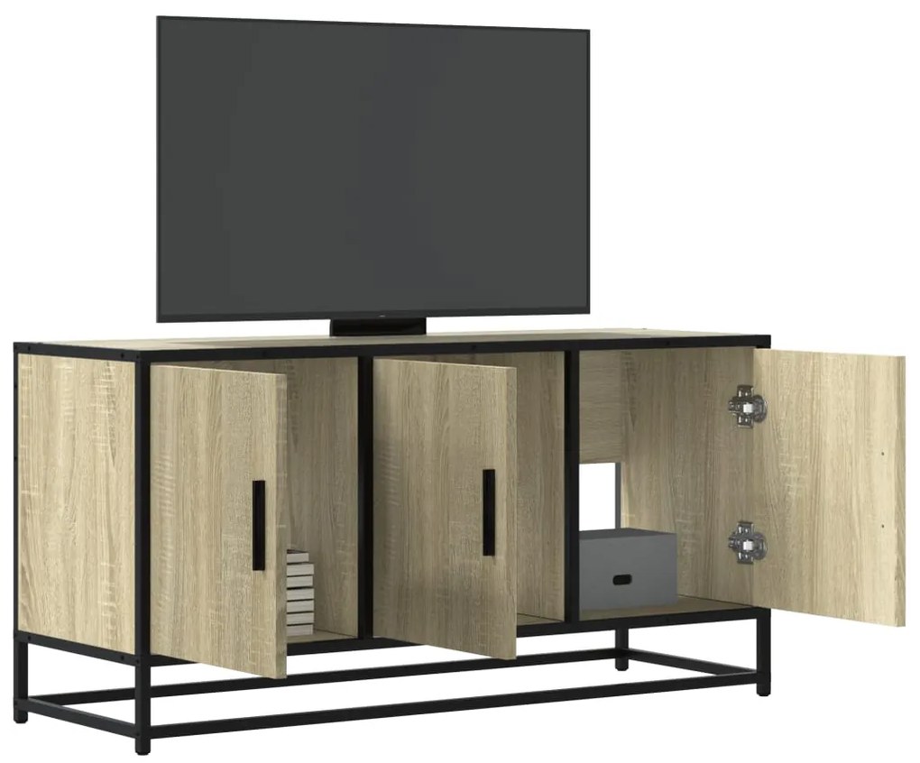 vidaXL Dulap TV stejar sonoma, 100x35x50 cm lemn prelucrat și metal