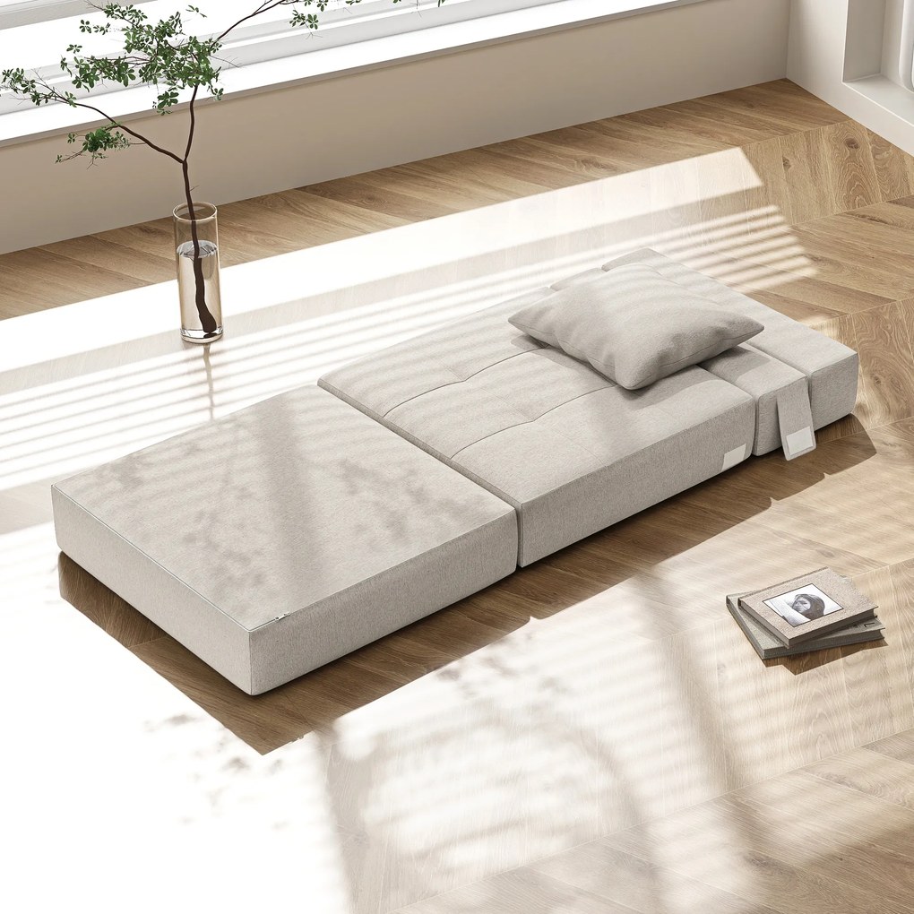 HOMCOM Fotoliu-canapea extensibil 1 loc cu 1 pernă detașabilă, material bej | Aosom Romania