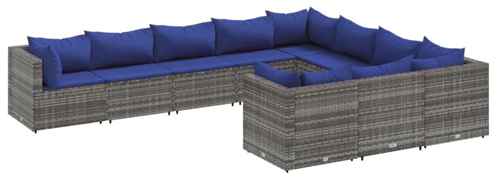 3308335 vidaXL Set mobilier de grădină cu perne, 10 piese, gri, poliratan