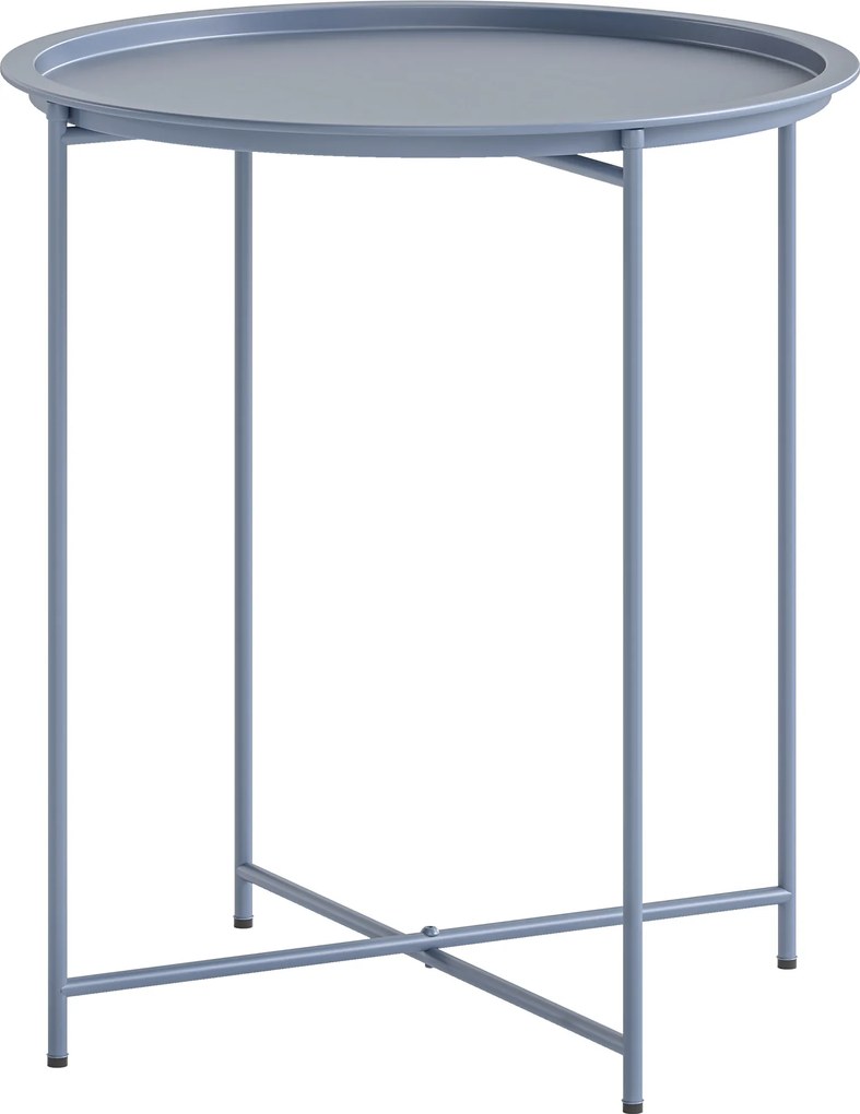 Outsunny Măsuță Rotundă Măsuță de Supliment Blat Detașabil cu Margine Ridicată Picioare Pliabile din Metal Ø46x50cm Albastru-Gri | Aosom Romania