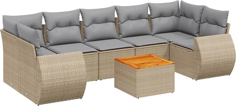 vidaXL Set canapele de grădină, 8 piese, cu perne, bej, poliratan