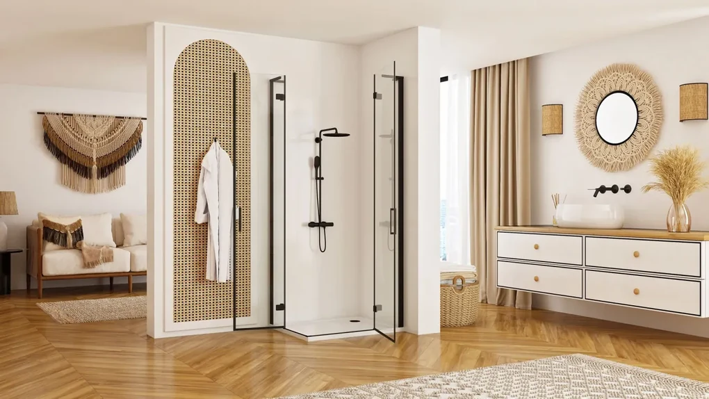Cabina dus Hugo Double negru 80x80 cm