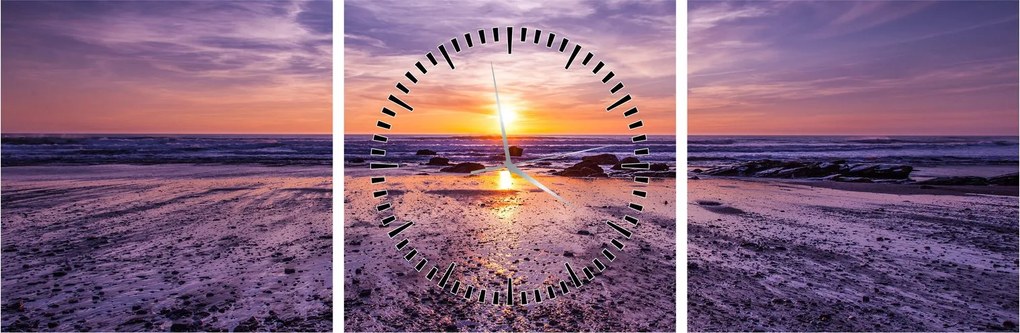 Tabloul cu plaja - apus de soare (cu ceas) (90x30 cm)