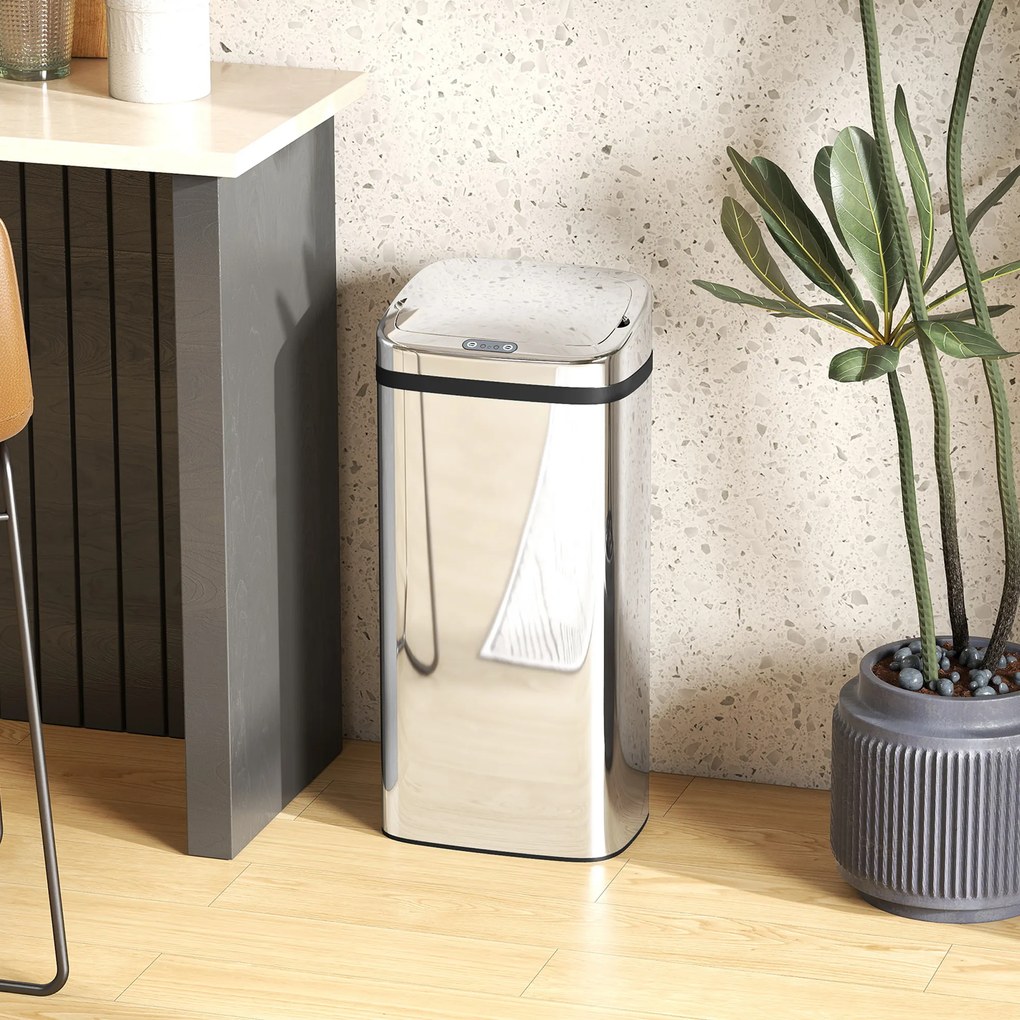 HOMCOM Cos de gunoi cu senzor 50L inox elegant | Aosom Romania