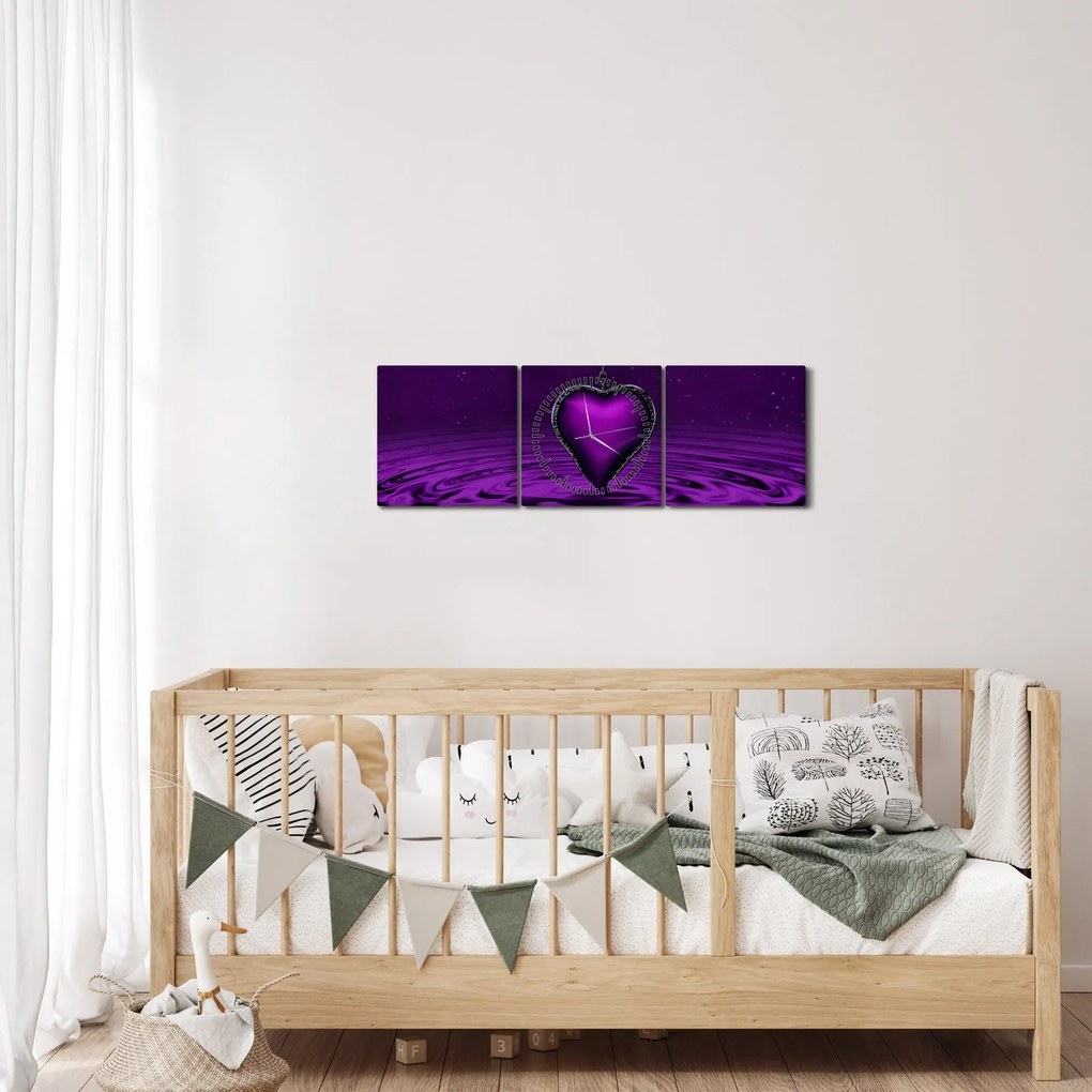 Tablou ci inima violetă (cu ceas) (90x30 cm)