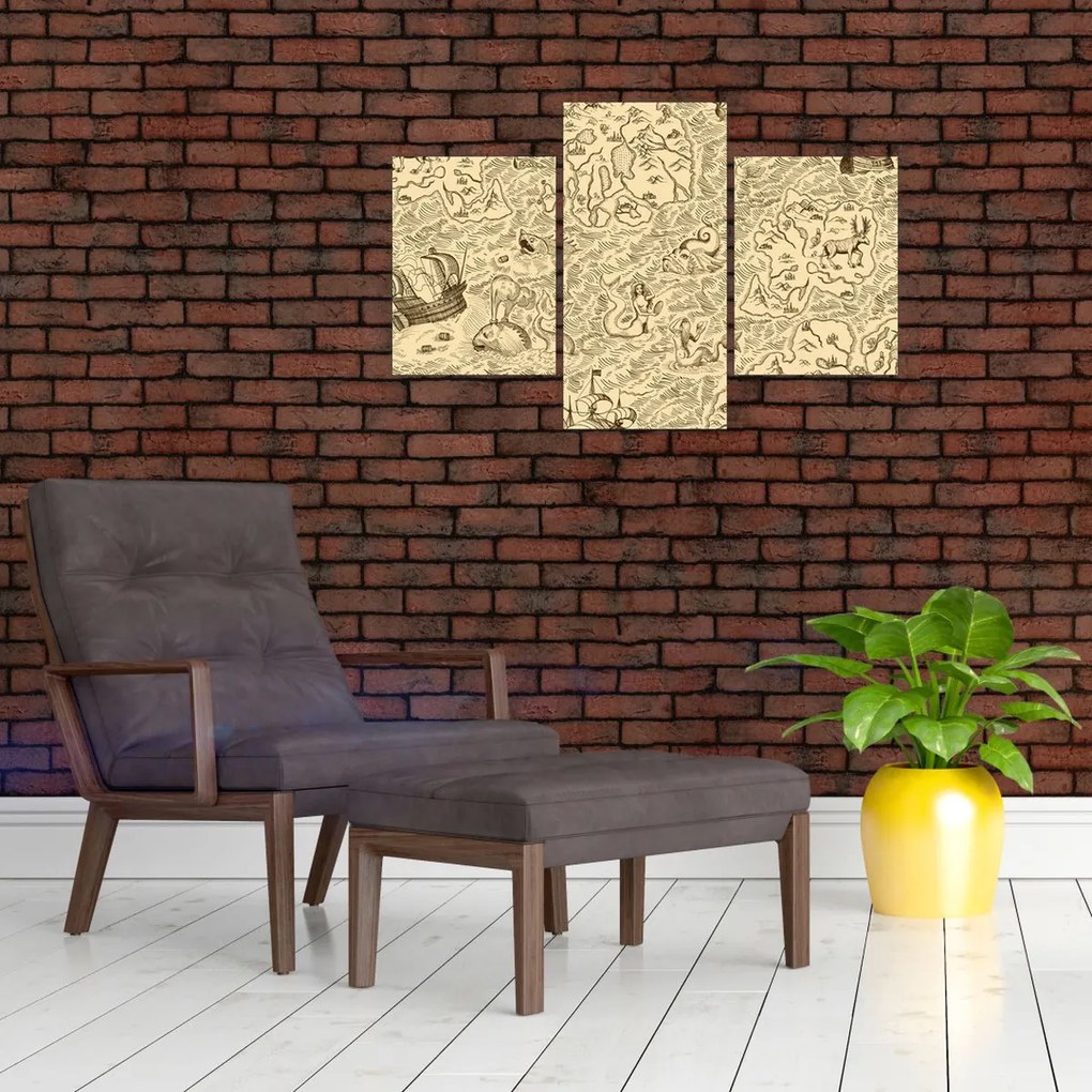 Tablou - Harta de epocă, ilustrații (90x60 cm)