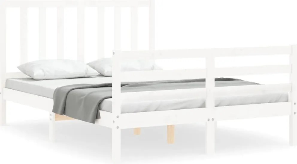 vidaXL Cadru de pat fără saltea, alb, 140x200 cm, lemn masiv pin