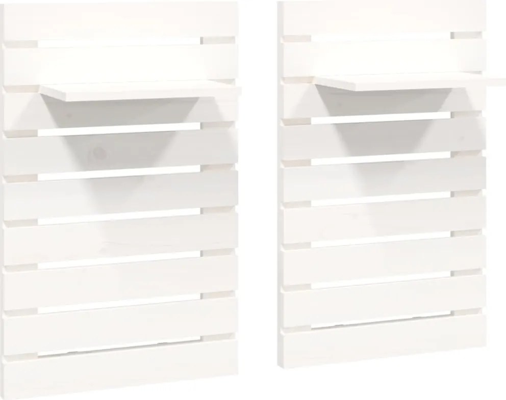 vidaXL Rafturi noptiere de perete, 2 buc., alb, lemn masiv de pin