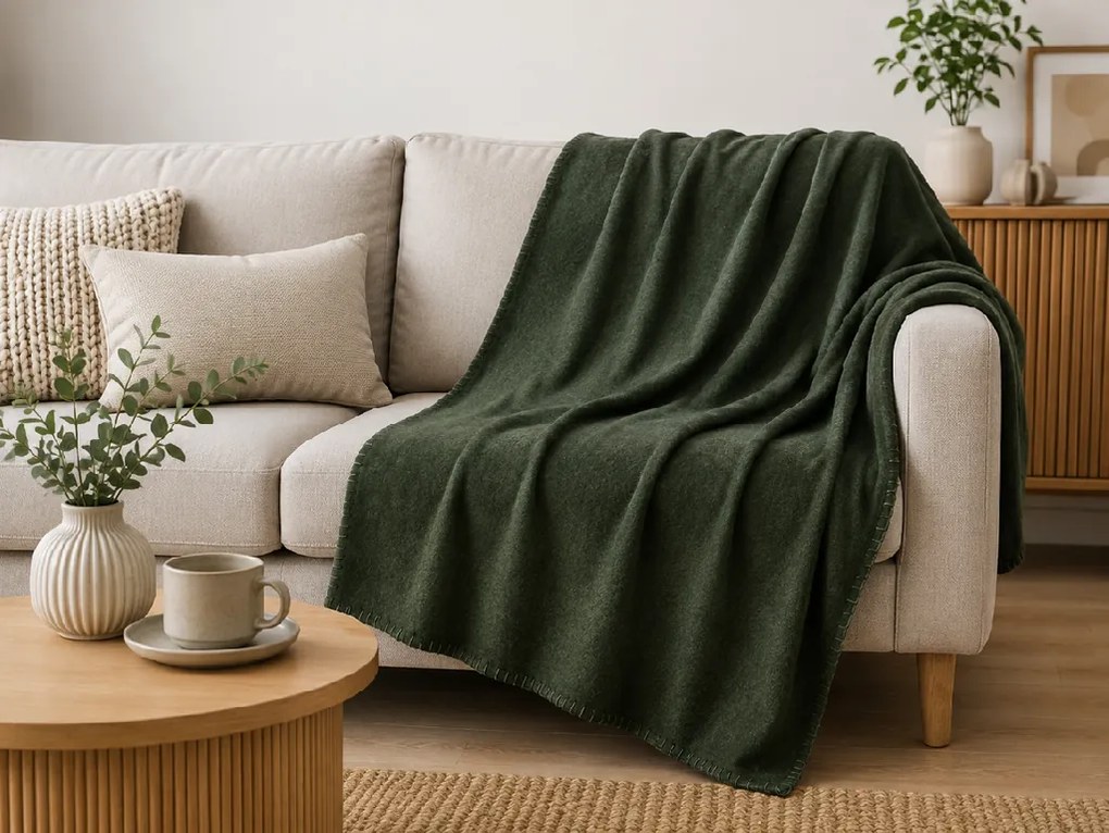 Patura de fleece FLEORA, verde inchis Dimensiune: 200 x 220 cm