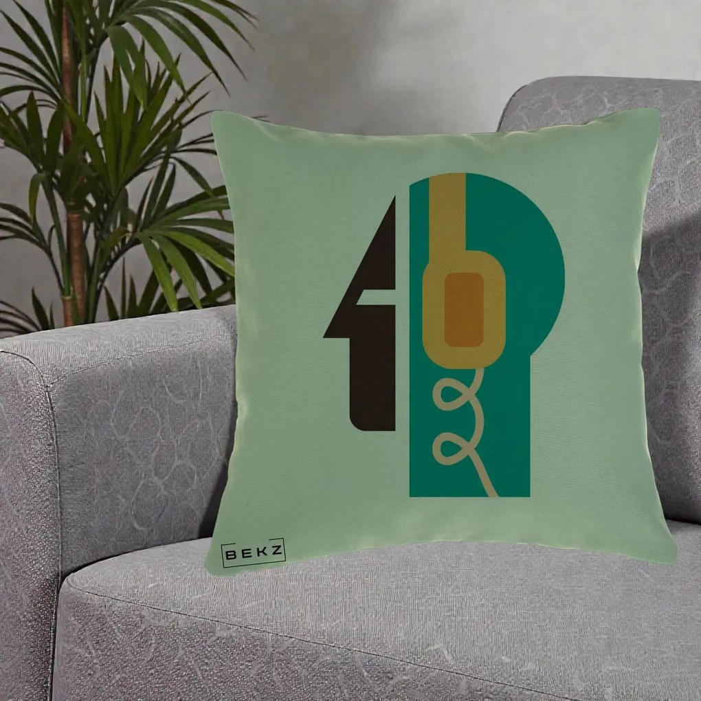 Perna Personalizata Retro Casti Muzicale, 40x40 cm, Verde, Husa Detasabila, Perna Inclusa, BEKZ®
