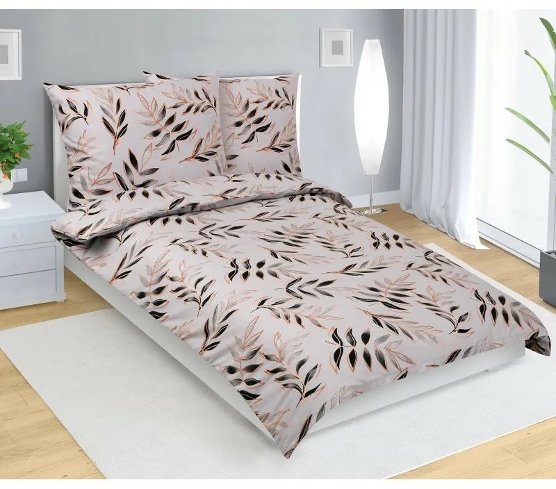 Lenjerie de pat din bumbac Bellatex Frunză gri, 140 x 220 cm, 70 x 90 cm, 140 x 220 cm, 70 x 90 cm