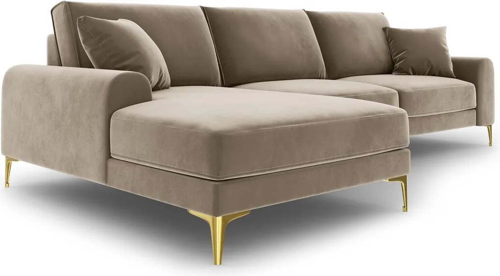 Coltar stanga, Madara, Mazzini Sofas, 5 locuri, gold legs, 254x182x90 cm, catifea, bej