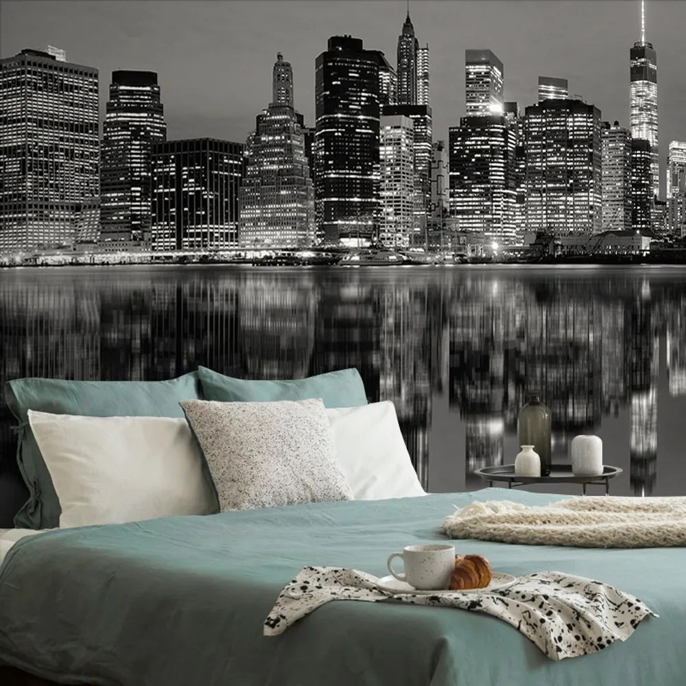 Fototapet reflexie alb-negru a Manhattanului în apă