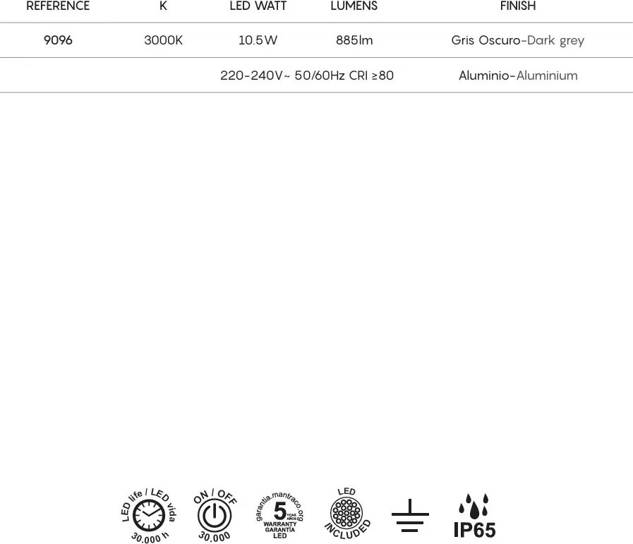 Aplica LED perete exterior IP65 CANCUN gri inchis