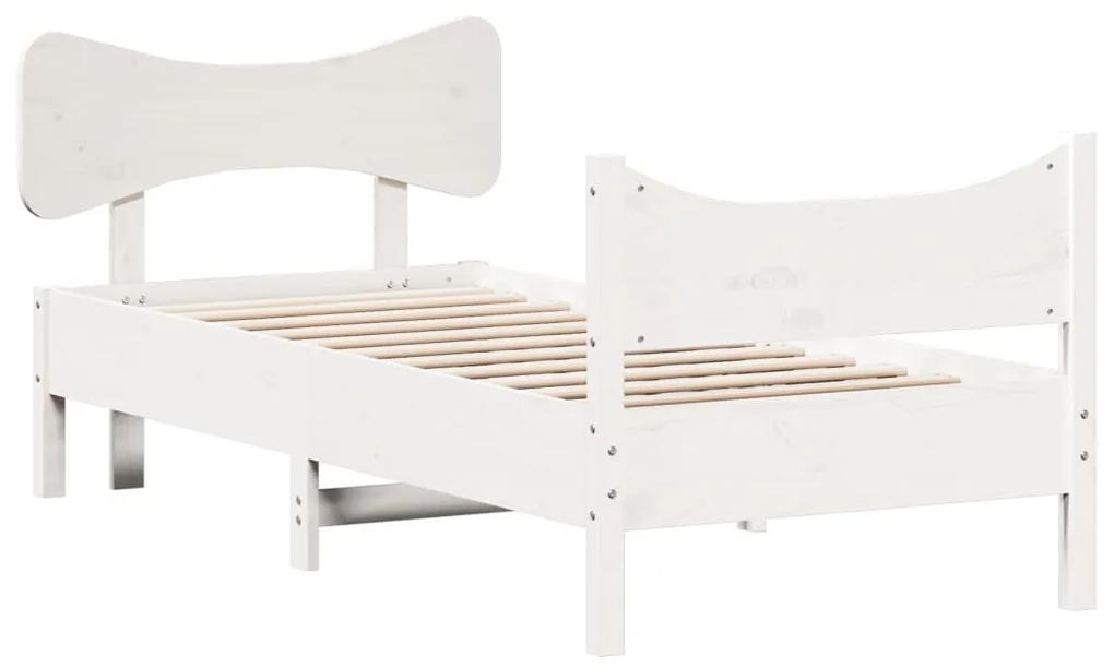3216391 vidaXL Cadru de pat cu tăblie, alb, 90x200 cm, lemn masiv de pin