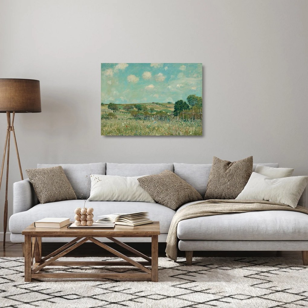 Tablou pe sticlă - Alfred Sisley, Meadow, reproducere (70x50 cm)