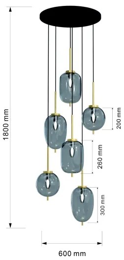 Lustră pe cablu BELLEVILLE Wofi 5007-502 6xE14/40W/230V negru/auriu